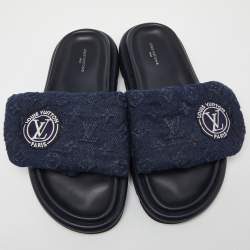 Louis Vuitton Navy Blue Monogram Denim Pool Pillow Velcro Flat Slides Size 40