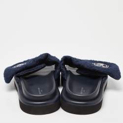 Louis Vuitton Navy Blue Monogram Denim Pool Pillow Velcro Flat Slides Size 40