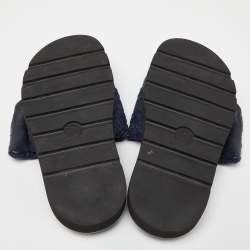 Louis Vuitton Navy Blue Monogram Denim Pool Pillow Velcro Flat Slides Size 40