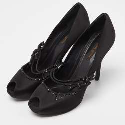 Louis Vuitton Black Satin Embellished Peep Toe Pumps Size 40