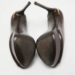 مملوكة مسبقًا Louis Vuitton Burgundy Patent Leather Eyeline Peep Toe Pumps Size 34