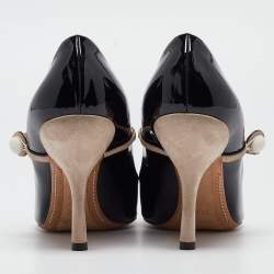 Louis Vuitton Black/Beige Patent Mary Jane Pumps Size 39.5