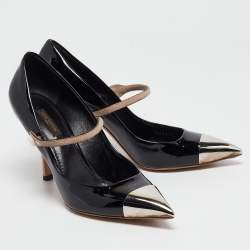 Louis Vuitton Black/Beige Patent Mary Jane Pumps Size 39.5