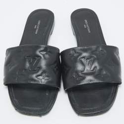 مملوكة مسبقًا Louis Vuitton Black Embossed Leather Revival Flat Slides Size 38
