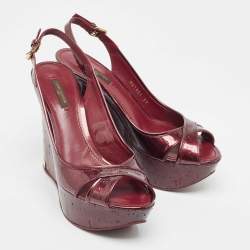 Louis Vuitton Amarante Monogram Vernis Pantheon Wedge Sandals Size 39