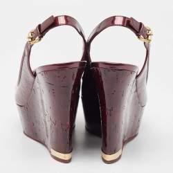 Louis Vuitton Amarante Monogram Vernis Pantheon Wedge Sandals Size 39