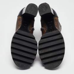Pre Owned Louis Vuitton Brown/Black Leather and Monogram Coated Canvas Star Trail Block Heel Ankle Boots Size 40
