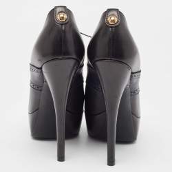 Louis Vuitton Black/Navy Blue Leather Peep Toe Platform Lace Up Booties Size 39