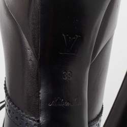 Louis Vuitton Black/Navy Blue Leather Peep Toe Platform Lace Up Booties Size 39