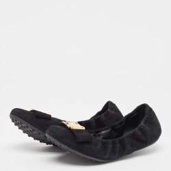 Pre Owned Louis Vuitton Black Suede Bow Scrunch Ballet Flats Size 39.5