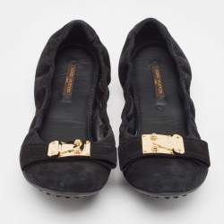 Pre Owned Louis Vuitton Black Suede Bow Scrunch Ballet Flats Size 39.5