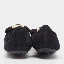 Pre Owned Louis Vuitton Black Suede Bow Scrunch Ballet Flats Size 39.5