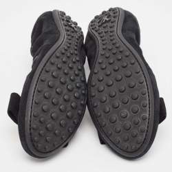 Pre Owned Louis Vuitton Black Suede Bow Scrunch Ballet Flats Size 39.5
