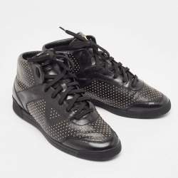 Louis Vuitton Black Leather Studded High Top Sneakers Size 39