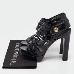 مملوكة مسبقًا Louis Vuitton Black Leather Laser Cut Platform Slingback Sandals Size 37.5