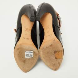 Pre Owned Louis Vuitton Black/Tan Leather and Patent Ankle Booties Size 37