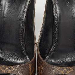 Pre Owned Louis Vuitton Brown/Black Coated Monogram Canvas and Patent Leather Fetish Pointed Toe Pumps Size 37.5