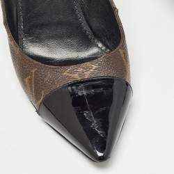 Pre Owned Louis Vuitton Brown/Black Coated Monogram Canvas and Patent Leather Fetish Pointed Toe Pumps Size 37.5