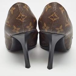 Pre Owned Louis Vuitton Brown/Black Coated Monogram Canvas and Patent Leather Fetish Pointed Toe Pumps Size 37.5