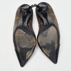 Pre Owned Louis Vuitton Brown/Black Coated Monogram Canvas and Patent Leather Fetish Pointed Toe Pumps Size 37.5