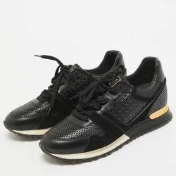 Louis Vuitton Black Perforated Leather and Suede Run Away Sneakers Size 39