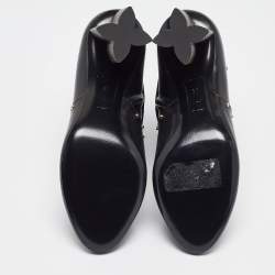 Pre Owned Louis Vuitton Black/Brown Leather and Monogram Canvas Studded Ankle Booties Size 37