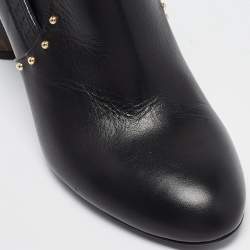 Pre Owned Louis Vuitton Black/Brown Leather and Monogram Canvas Studded Ankle Booties Size 37