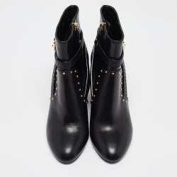 Pre Owned Louis Vuitton Black/Brown Leather and Monogram Canvas Studded Ankle Booties Size 37