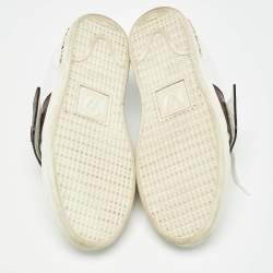 Louis Vuitton White Leather and Monogram Coated Canvas Low Top Sneakers Size 35.5