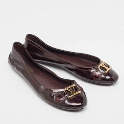 Louis Vuitton Burgundy Patent Leather Oxford Ballet Flats Size 36.5