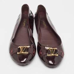 Louis Vuitton Burgundy Patent Leather Oxford Ballet Flats Size 36.5