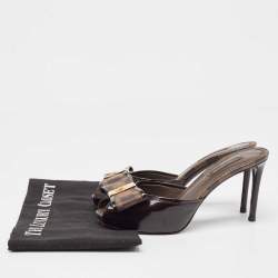 Louis Vuitton Brown Patent Leather and Damier Ebene Bow Slide Sandals Size 36