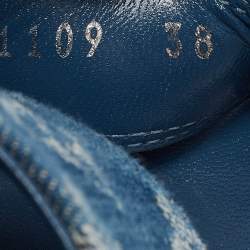 Pre Owned Louis Vuitton Blue Leather and Monogram Denim Starboard Wedge Sandals Size 38
