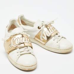 Louis Vuitton White/Gold Leather Frontrow Low Top Sneakers Size 38