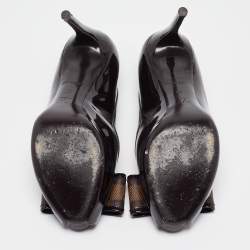 Pre Owned Louis Vuitton Brown Patent Leather Valentine Peep Toe Pumps Size 37