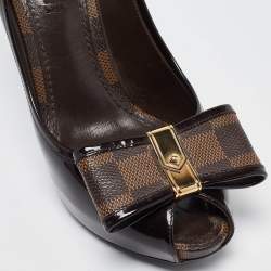Pre Owned Louis Vuitton Brown Patent Leather Valentine Peep Toe Pumps Size 37