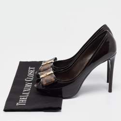 Pre Owned Louis Vuitton Brown Patent Leather Valentine Peep Toe Pumps Size 37