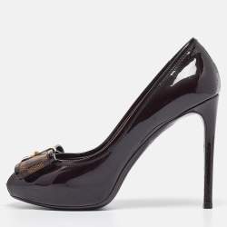 Pre Owned Louis Vuitton Brown Patent Leather Valentine Peep Toe Pumps Size 37