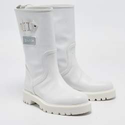 Louis Vuitton White Leather Territory Flat High Boots Size 39