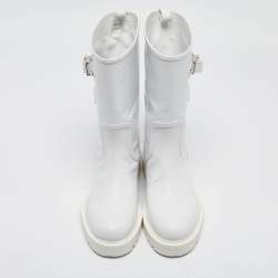 Louis Vuitton White Leather Territory Flat High Boots Size 39