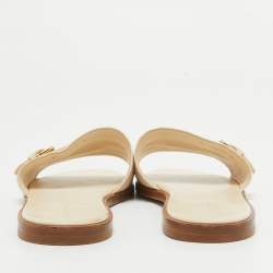 Louis Vuitton Cream Monogram Embossed Leather Flat Slides Size 40