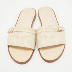 Louis Vuitton Cream Monogram Embossed Leather Flat Slides Size 40