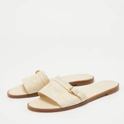 Louis Vuitton Cream Monogram Embossed Leather Flat Slides Size 40