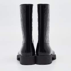 Pre Owned Louis Vuitton Black Monogram Rubber Mid Calf Boots Size 39