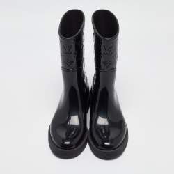 Pre Owned Louis Vuitton Black Monogram Rubber Mid Calf Boots Size 39