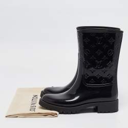 Pre Owned Louis Vuitton Black Monogram Rubber Mid Calf Boots Size 39