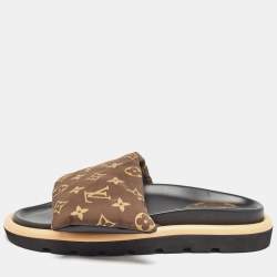 Louis Vuitton Brown Monogram Nylon Pool Pillow Comfort Flat Slides Size 40