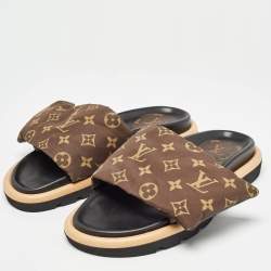 Louis Vuitton Brown Monogram Nylon Pool Pillow Comfort Flat Slides Size 40