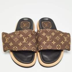 Louis Vuitton Brown Monogram Nylon Pool Pillow Comfort Flat Slides Size 40