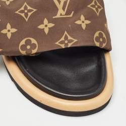 Louis Vuitton Brown Monogram Nylon Pool Pillow Comfort Flat Slides Size 40